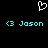 Pixelated white heart symbol above two identical cyan text entries reading '<3 Jason' on black background.