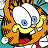 Pixelated cartoon character with orange fur, blue eyes, yellow mouth, and red tie in a static 48x48 icon format.