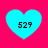 Four cyan hearts on a bright pink background, each containing the black text '529' in pixelated font.