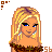 Pixel art contact sheet showing multiple frames of a blonde female character with blue eyes, brown crop top, black pants, and repeated text elements in orange-brown font.