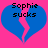 Two identical blue broken hearts on a bright pink background with black text reading "Sophie sucks" inside each heart.