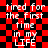 Red and black checkered background with white pixelated text reading "tired for the first time in my LIFE" arranged in a pattern