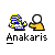 Pixelated icon shows yellow blocky figure with blue-and-red cross pattern interacting with white circular head and tan hand, labeled 'Anakaris' below.