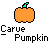 pixelated orange pumpkins with green stems, each displaying a different carved face expression beneath the text "Carue Pumpkin"