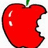 Red apple with bite mark, green stem, and white highlights on left; pixelated text 'apple a day the doctor' appears sequentially on right.