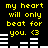 Yellow text on black background reads 'my heart will only beat for you. <3' with white horizontal bars below, displayed in two identical side-by-side