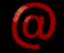Red @ symbols in various states of animation on black background, transitioning through distorted and fragmented forms.