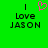 Green background with black text reading 'I Love JASON' and a pink pixelated heart symbol above the word 'Love' in the left