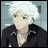 Pixelated anime-style character with white hair and black jacket on left, alongside stylized text "Anime IM" and "COM" on right against dark background.