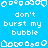 Pixelated blue background with white text and bubble icons arranged in a pattern