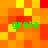 A static pixel art image with four instances of the word 'greta' in green text on a of orange and yellow squares