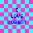 Pixelated text 'I LOVE ROBERT' on a pink and cyan checkered background with animated overlays