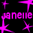 A static image with a black background featuring repeated pink starburst shapes and the text 'Janelle' in pixelated pink lettering, partially obscured by stars.