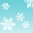Pixelated character with reddish-brown hair and light skin extends right arm against a blue background with white snowflakes.