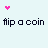 Animated contact sheet of a pixel art coin flip game with text and heart symbols on light blue background.