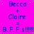 A static image with a bright pink background displays repeated text in blue, showing 'Becca + Claire = B.F.F.s!!!!' across multiple and