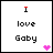 A 5x5 contact sheet of animated frames showing a pixel art icon with the text "I love Gaby" and colored hearts, where each frame displays different color variations for the letters and heart symbols.