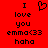 Red background with black pixelated text reading "I love you emma<33 haha" and a heart symbol above the word "love", displayed in two identical side-by-side