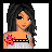 Pixel art contact sheet showing four frames of an animated character with long dark hair, a gray top with pink stripes, black shorts, and white boots, alongside text reading "lil' cutie".