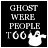A 4-frame animated contact sheet showing a ghost-themed animation with text and motion effects on a black background.