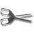 Six grayscale animated frames of scissors in various open and closed positions on a transparent background.