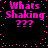 Pixelated pink text "Whats Shaking ???" repeated four times on a black background with scattered pink dots.