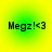Four identical circular icons with green-to-yellow gradient backgrounds display black text reading 'Megz!<' followed by a heart symbol.