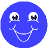 Three circular pixelated icons with smiling faces in blue, green, and red on a gray background.