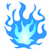 Pixelated blue flame with light cyan center, multiple curved tendrils extending outward on white background.