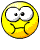Yellow circular face with large white eyes and black pupils, displaying multiple mouth expressions including downturned lines, X shape, pink bubble shapes of varying sizes, and glasses overlay.