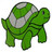 Pixelated green turtle icon with gray shell pattern, four legs visible, small black eye on right side of head.