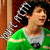 A four- shows a person with curly brown hair in different poses and clothing, including green shirt with white undershirt and yellow hat