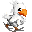 A 4-frame animated contact sheet of a pixelated white bird with an orange beak running on gray legs, displayed against a solid light gray background.