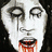 Pixelated face with closed eyes, blood dripping from mouth, on black background with 'happy halloween' and 'MUHAHA!!!' text.