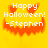 Yellow background with orange pixelated pumpkin face; white text reads "Happy Halloween! -Stephen"; three identical frames with one gray