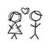 six with stick figures and text phrases on colored backgrounds