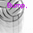 A grayscale volleyball with black lines and a purple text overlay that changes across frames.