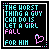 Pixel art text-based icon with cyan and pink lettering on black background, displaying phrases about love and falling for someone.