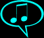 Cyan speech bubbles with musical notes in various states of animation against a black background.