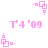 Pixelated pink icon with geometric shapes and 'T4 '09' text, alternating between two states showing different square arrangements and dot placements.
