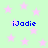 Light green background with scattered pink stars and four instances of blue text reading "iJodie" in a pattern