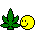 Static pixel art icon featuring a green cannabis leaf and yellow smiley face on white background.
