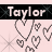 Animated contact sheet showing two frames of a buddy icon with the name "Taylor" above heart symbols on a light pink background.