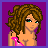 Pixel art contact sheet showing three frames of an animated icon with a cartoon woman and text elements on purple background.