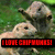 Two light-colored, pixelated animals with dark eyes and snouts appear against a green background beneath red text reading 'I LOVE CHIPIKAS!' in blocky letters.
