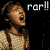 Six pixelated frames of a person in suspenders and cap showing sequential facial expressions with 'rar!!' text above each frame on black background.