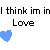 A 3x3 contact sheet of seven animated frames showing a pixelated blue heart icon with increasing dots beneath it, paired with the text "I think im inl" and "Love" on a white background.