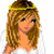Pixelated cartoon angel with blonde hair, yellow headband, white wings, and white boots standing on a gray background.