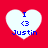 Four identical white heart shapes on a solid red background, each containing blue text and symbols.