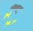 Pixelated static icon showing a dark cloud above two yellow-green shapes on light blue background with subtle dithering and transparency effects.